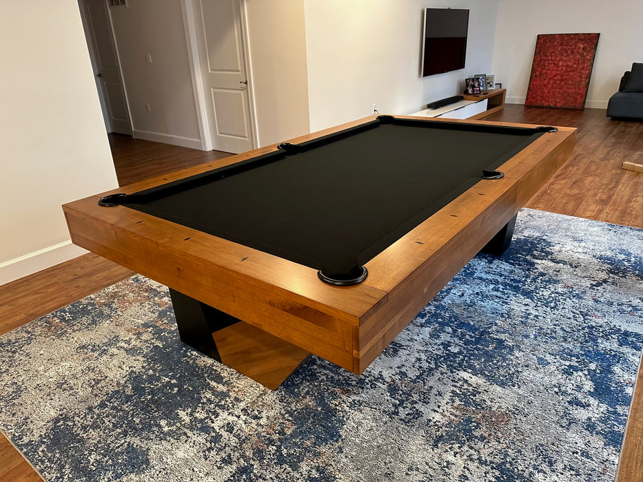 annex pool table walnut finish black cloth top detail