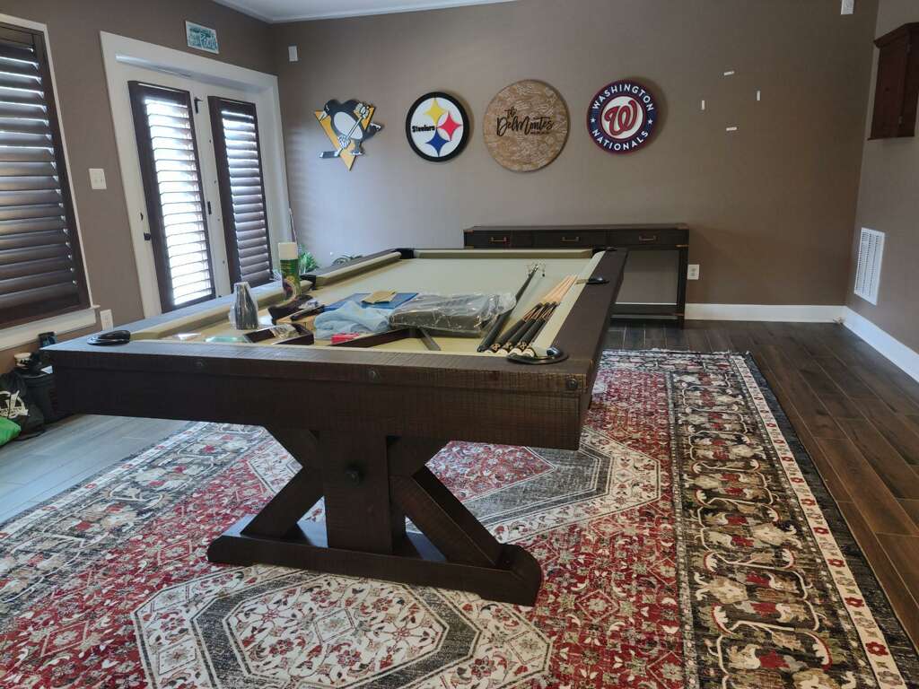 Plank and Hide Pool Table and Shuffleboard installed in Clarksburg Maryland
