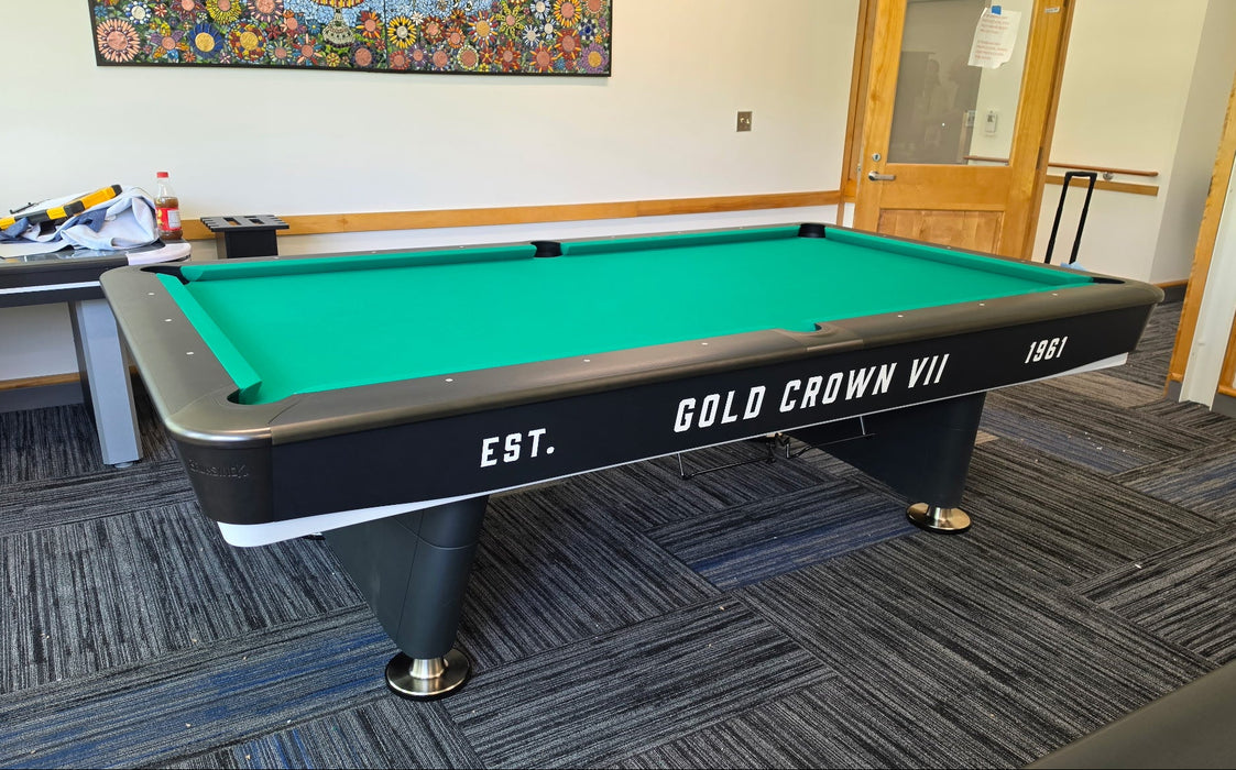 Brunswick Gold Crown VII Black finish pool table with brunswick green cloth main