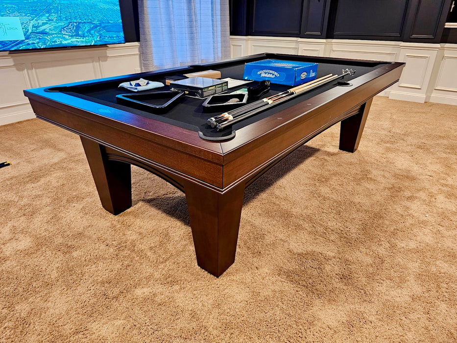 Winfield espresso pool table 8' black cloth corner view