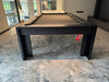 California House District Pool Table 8' Midnight maple finish end view 2