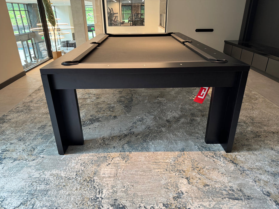 California House District Pool Table 8' Midnight maple finish end view 2