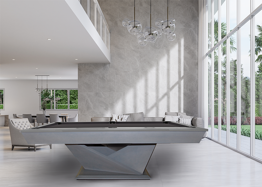 Olhausen Matrix Pool Table fossil grey finish room side view