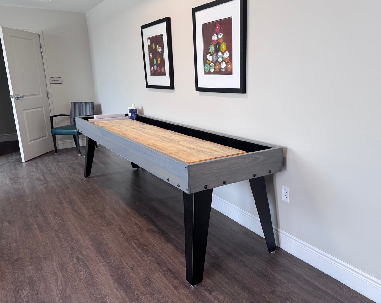 olhausen maverick shuffleboard 9' fossil grey finish room