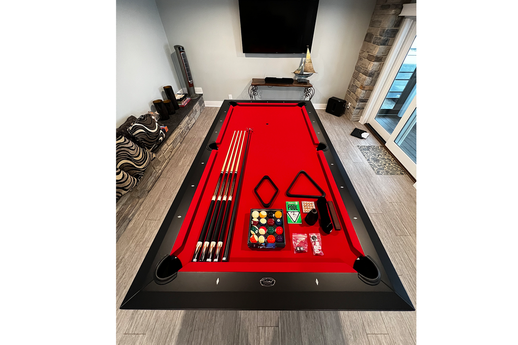 Olhausen millennium pool table brushed aluminum black lacquer room 2