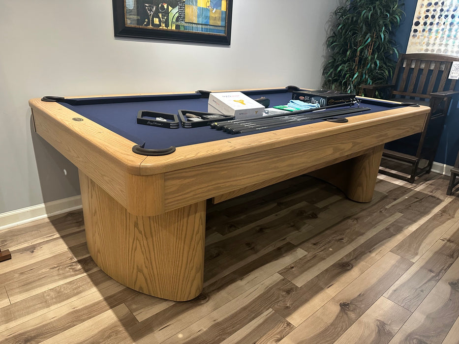 Olhausen Surfside pool table sweet honey finish marine blue cloth
