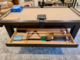 olhausen metro pool table 8' charcoal finish with drawer open detail