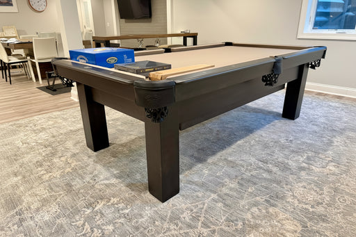 olhausen metro pool table 8' charcoal finish with drawer closed