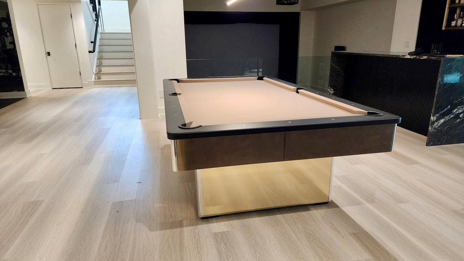 Olhausen monarch pool table polished brass with drawer end