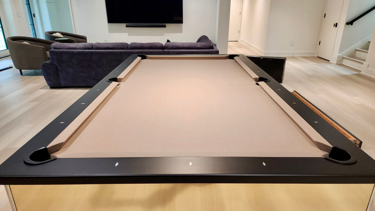 Olhausen monarch pool table polished brass with drawer rail detail