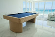 Olhausen surfside pool table sweet honey oak finish marine blue cloth room rendering