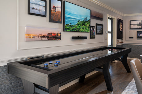 olhausen laguna shuffleboard table matte charcoal finish room setting