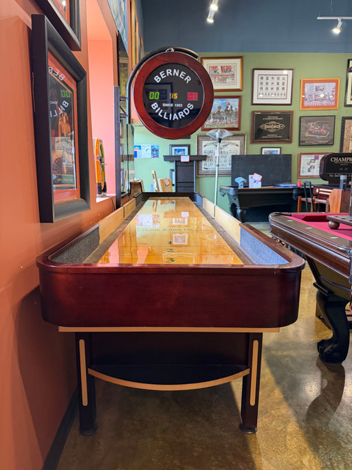 used Berner Pro 12' shuffleboard table corner