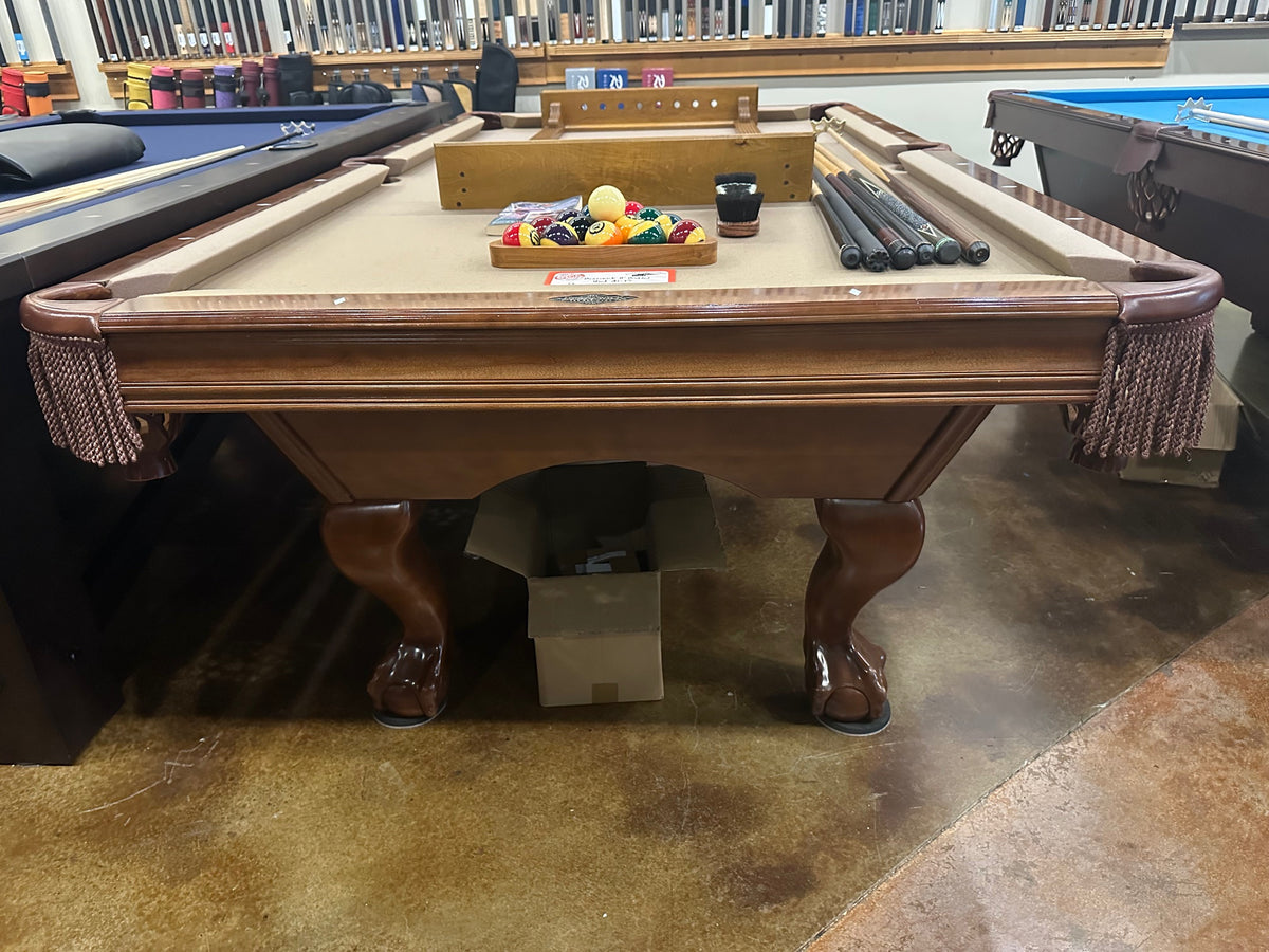 Used Brunswick Bradford 8' mahogany pool table end view