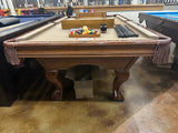 Used Brunswick Bradford 8' mahogany pool table end view