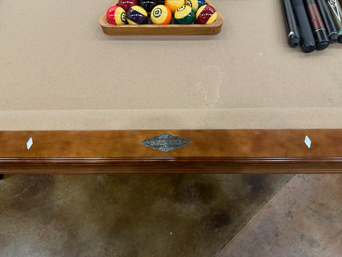Used Brunswick Bradford 8' mahogany pool table logo