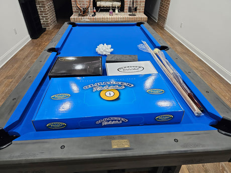 American heritage fresco pool table euro blue cloth  top detail