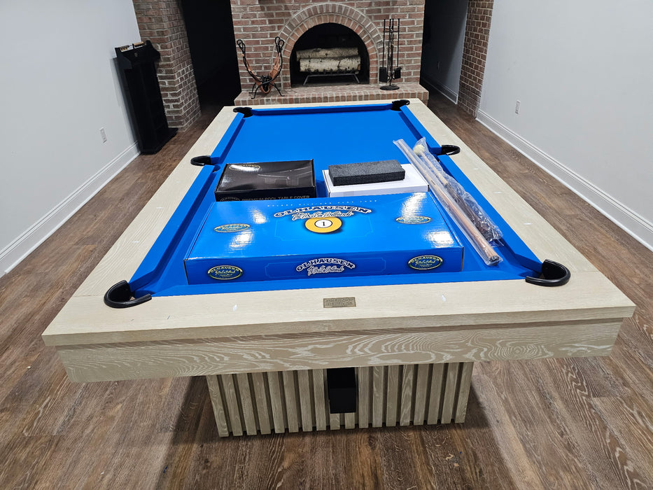 vancouver pool table natural ash finish euro blue cloth end view