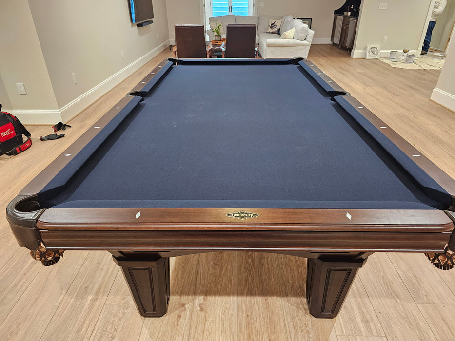 brunswick glenwood pool table 9' espresso tapered legs end view