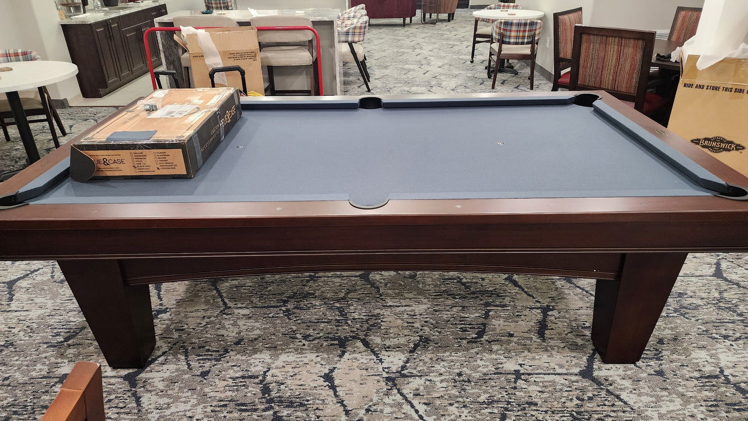 brunswick winfield espresso 8' pool table install side view