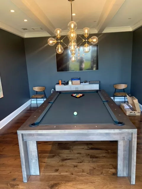 California house district pool table grey dining room