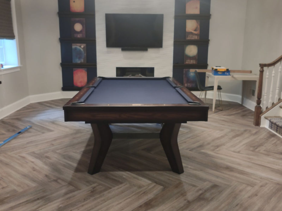 olhausen laguna pool table heritage oak finish end view