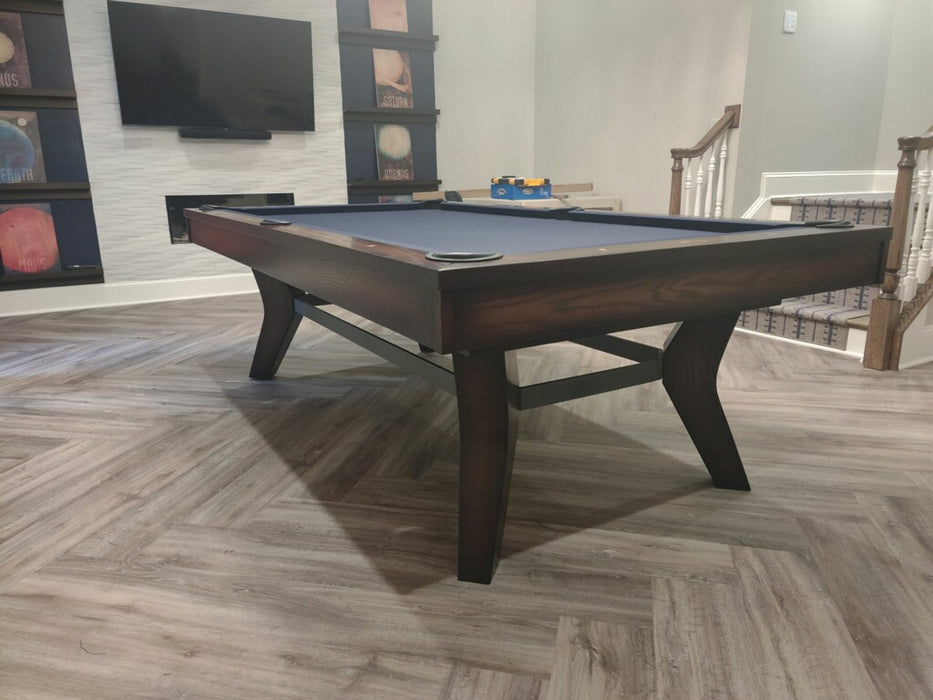 olhausen laguna pool table heritage oak finish corner view