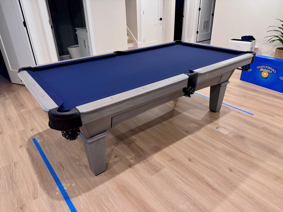 olhausen annabelle pool table 8' fossil grey with marine blue cloth 2
