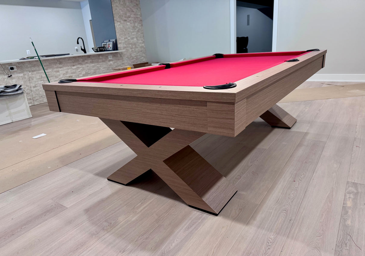olhausen encore pool table walnut wood red cloth