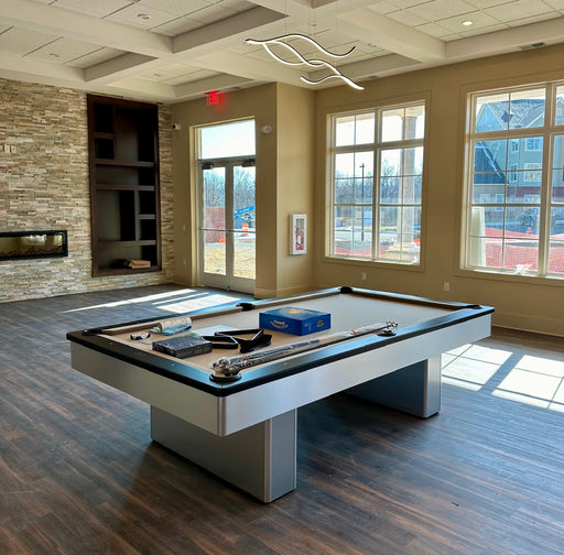 Olhausen Monarch 8' pool talbe brushed aluminum with grey cloth