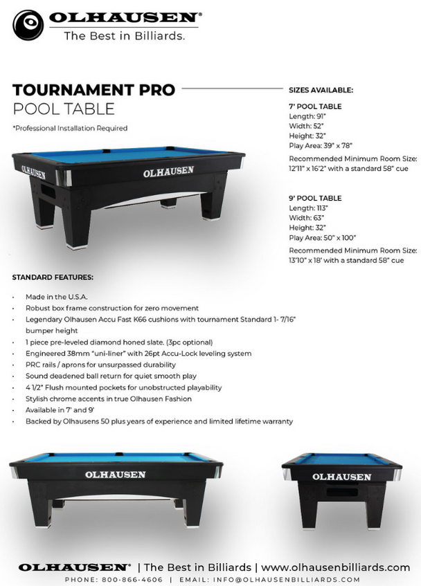 Olhausen Tournament Pro Pool Table — Robbies Billiards & Game Room Design