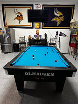 Olhausen tournament pro pool table end view room
