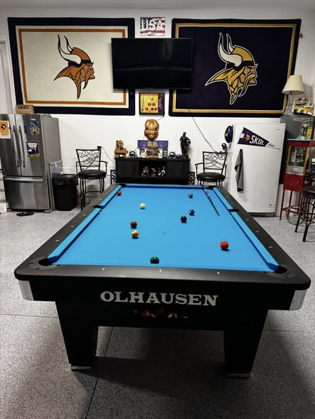 Olhausen tournament pro pool table end view room