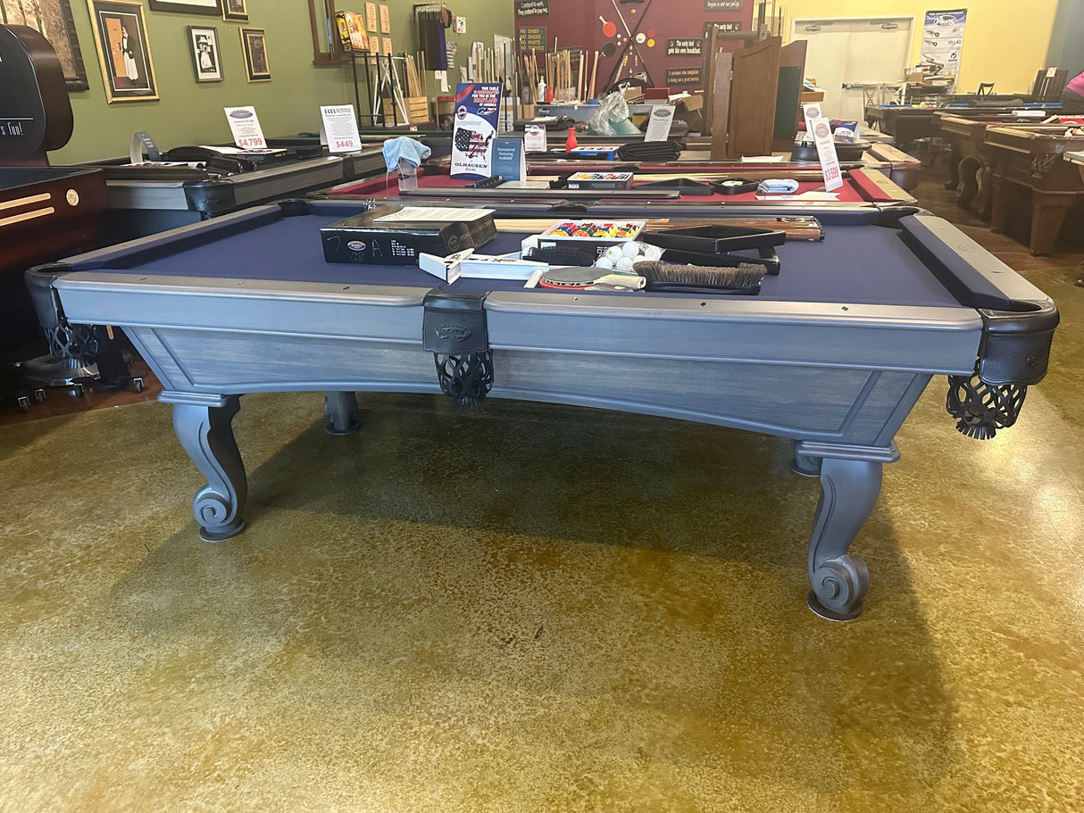 used Olhausen Blackhawk pool table 8' fossil grey side