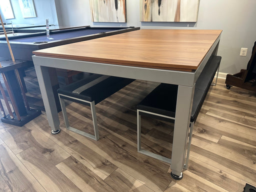 used aramith fusion 7' dining pool table grey powder coat walnut wood 