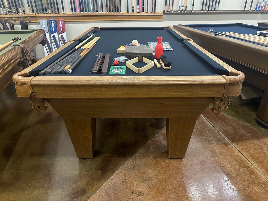 used connelly redington 8' oak pool table  end view