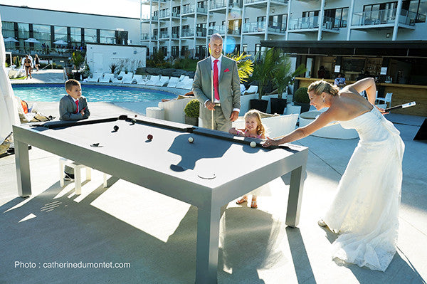 Storm outdoor pool table action shot