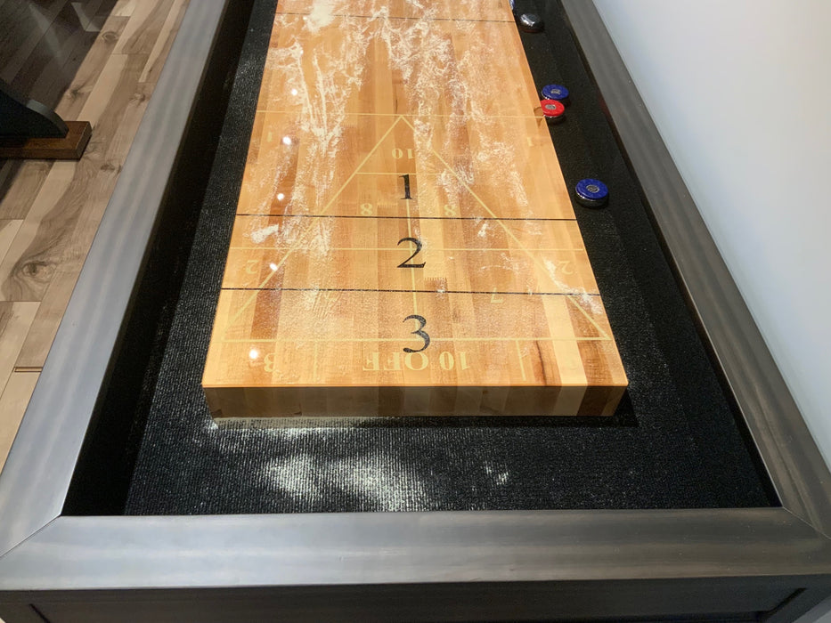 Olhausen york 12' shuffleboard table matte charcoal scoring lines