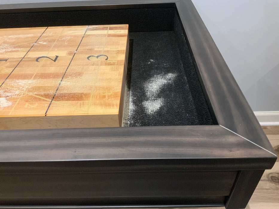 Olhausen york 12' shuffleboard table matte charcoal finish detail