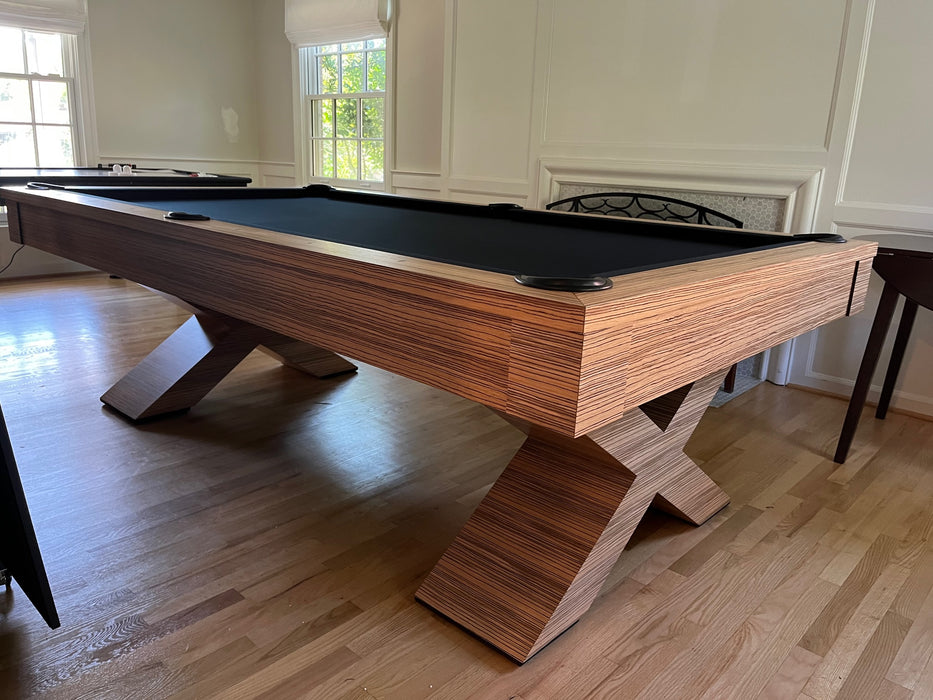 olhausen encore pool table zebra wood corner