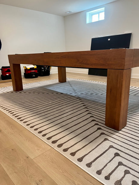 alta pool table walnut finish on rug side view