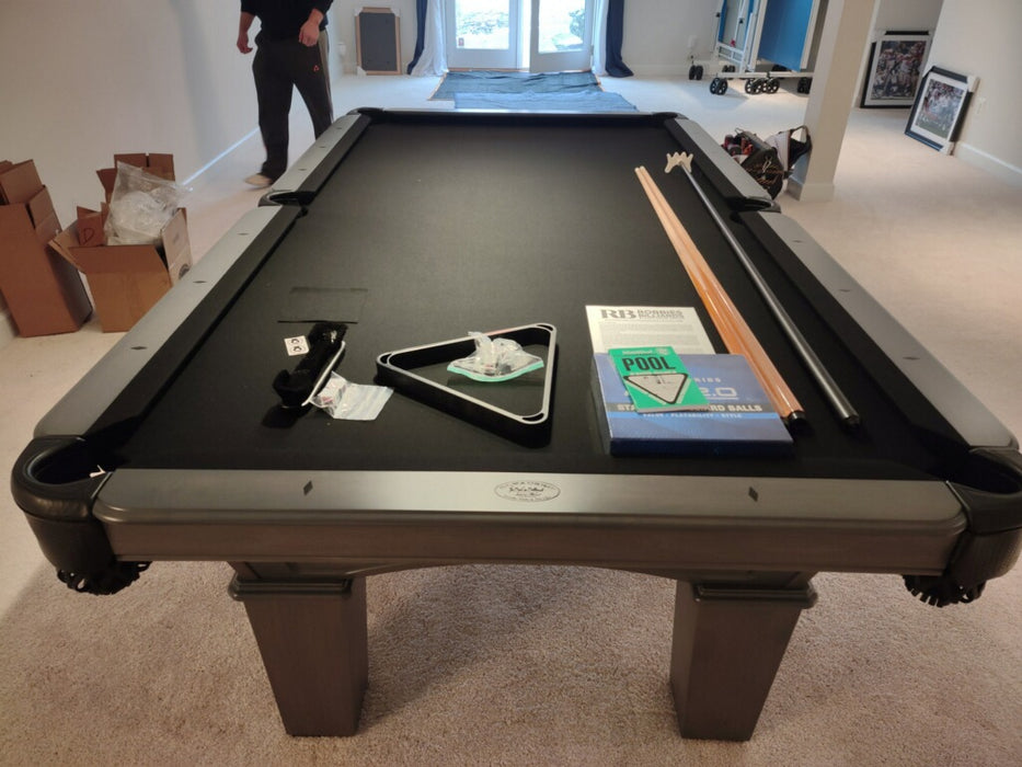 olhausen grace pool table matte fossil grey black cloth end
