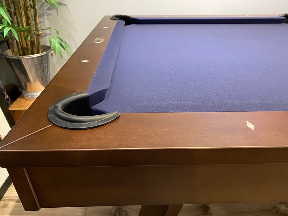 olhausen laguna pool table matte pecan showroom corner