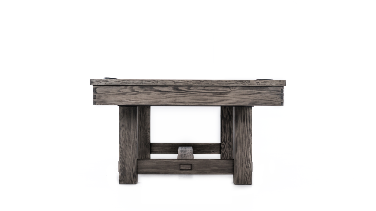 Plank and hide hamilton pool table weathered grey finish end