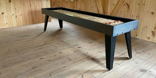 Olhausen Maverick shuffleboard table fossil grey room