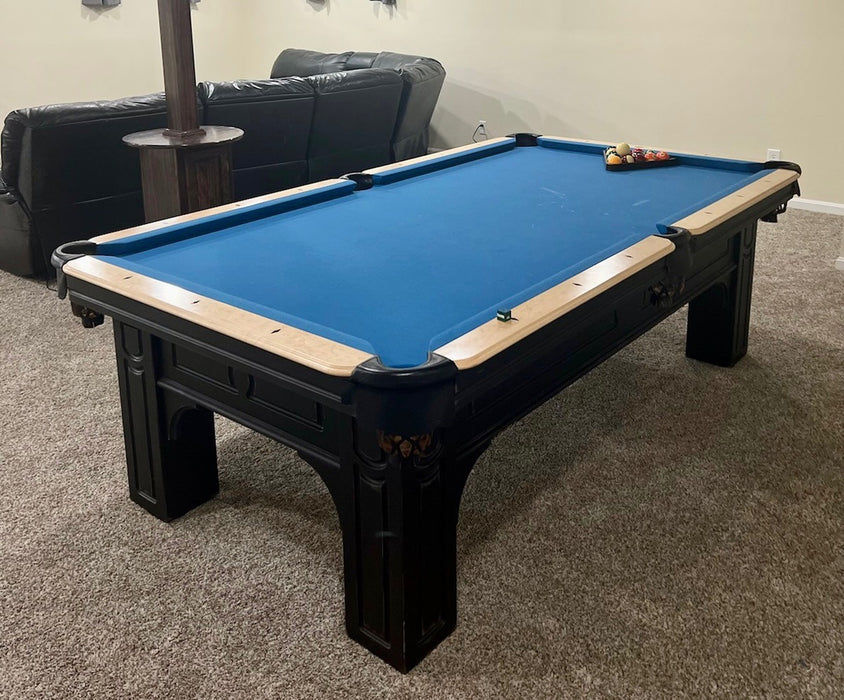 Olhausen remington pool table black lacquer with birds eye maple rails