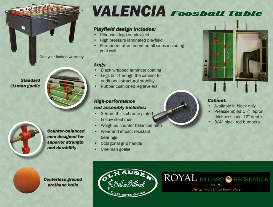 Olhausen Valencia Foosball Table specifications