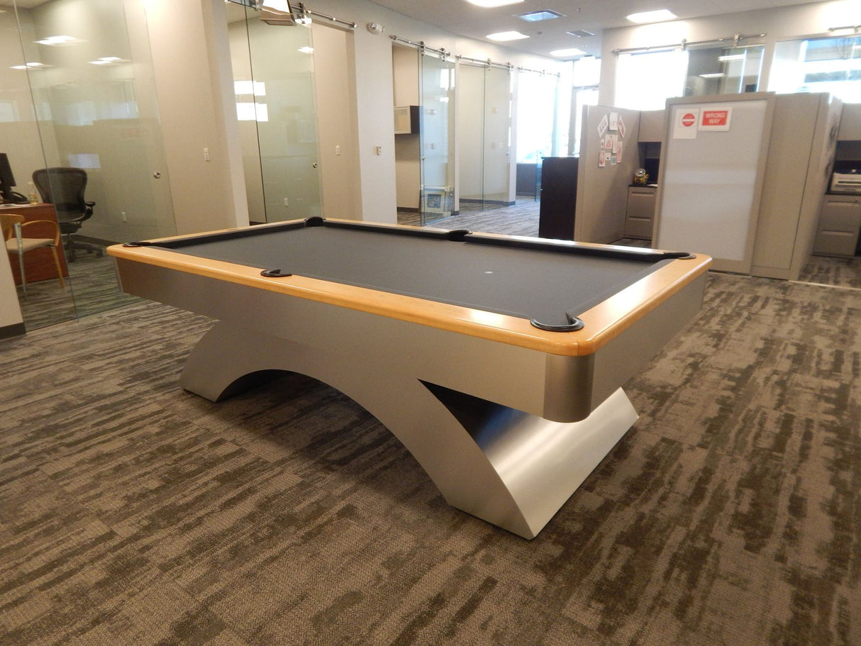 olhausen waterfall pool table aluminum with natural maple 2
