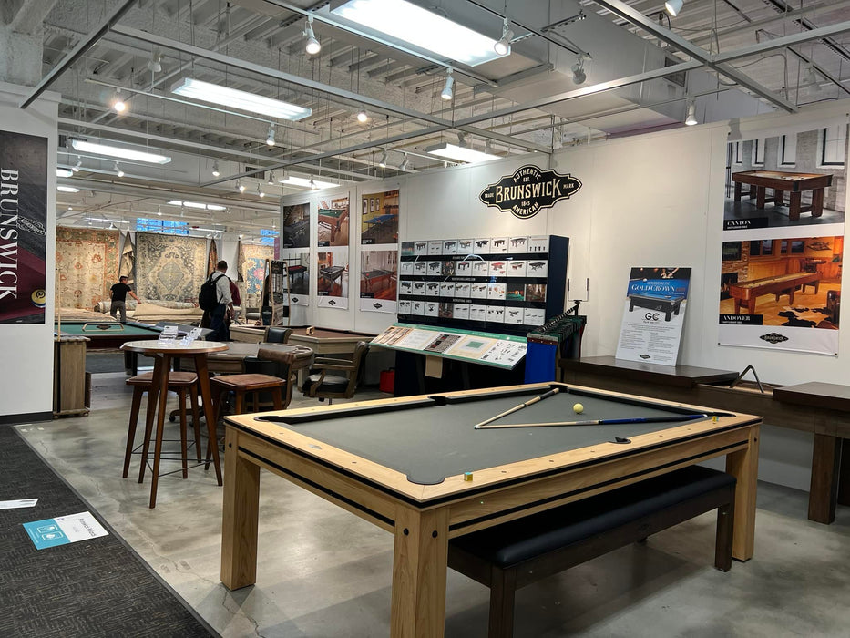 brunswick hickory pool table stock showroom