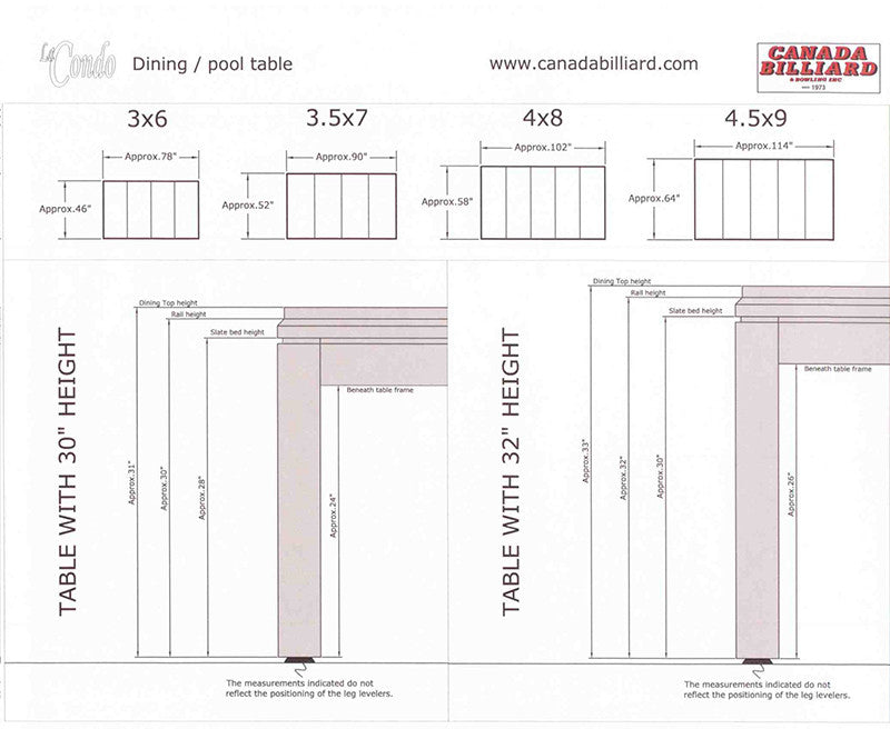 La Condo Colonial Dining Pool Table measurements